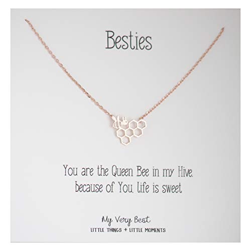 My Very Best Dainty Bee on Beehive Necklace (Rose Gold Plated Brass)
