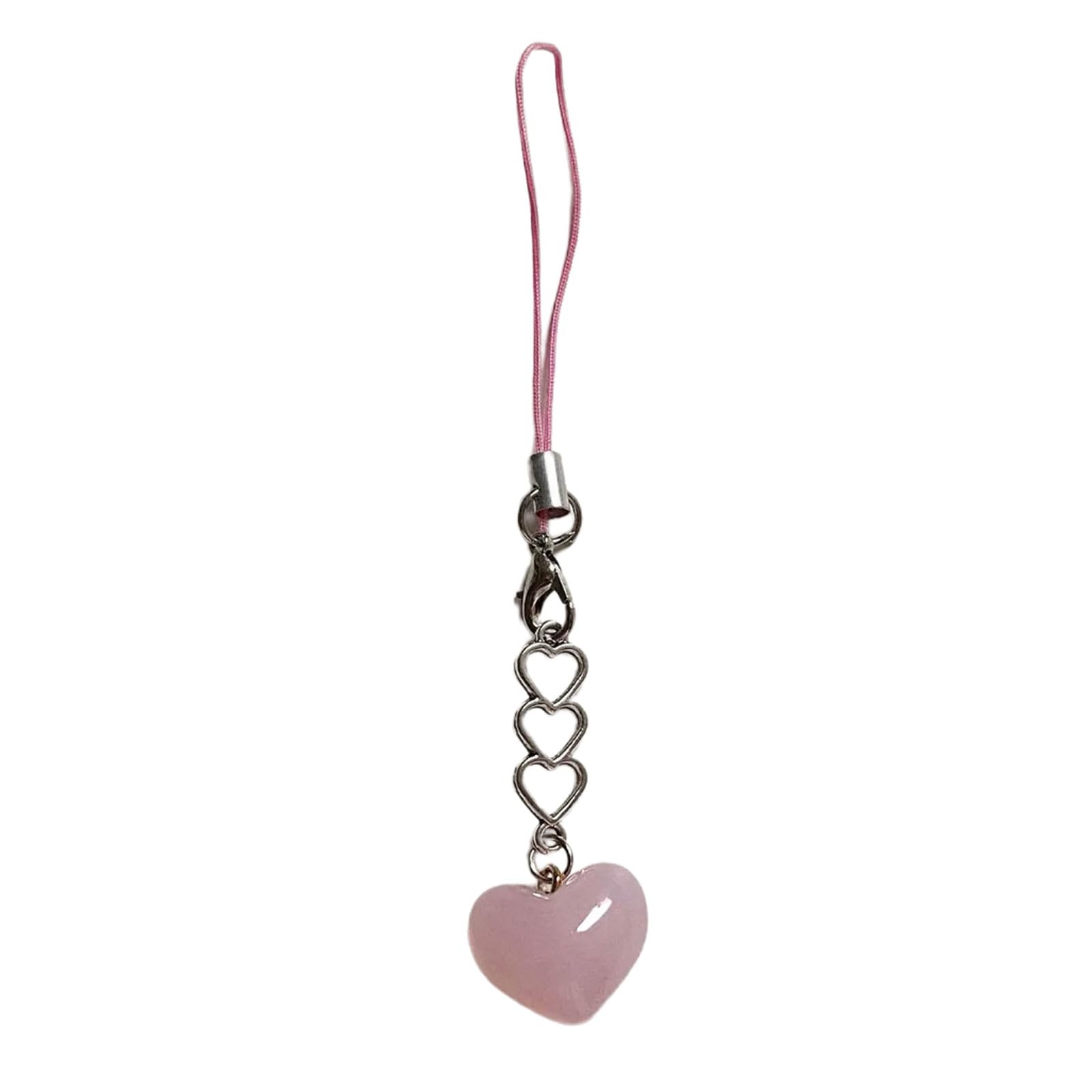 NEWFT Fashion Heart Keychain Mobiles Phone Charm Handmade Love Shaped Keyring Ornament Stylish Pendant for Bag and Backpacks