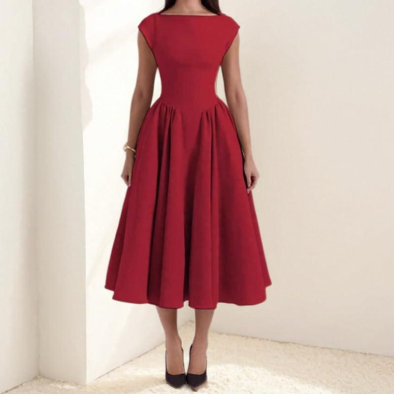 Vestidos De Mujer Elegantes,Vestido De Noche Elegante De Corte A Largo Sin Mangas con Cuello Redondo Y Cintura Alta para Mujer para Invitada De Boda Formal para Cóctel O Fiesta Formal.
