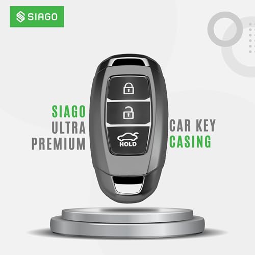 Image of SIAGO TPU Key Cover and Round Key Chain Compatible with Hyundai Verna | Kona | i20 3Button Flip Key (Grey)