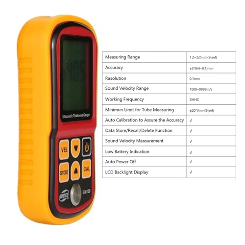 Thickness Gauge, GM100 Digital Ultrasonic Thickness Gauge 1.2~225mm Voice Sound Velocity Meter 1000-9999 m/s Metal Glass Measuring Instruments miniatura 6