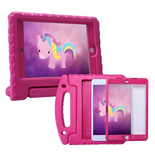 HDE Case for iPad Mini 1 2 3 Kids Shockproof Bumper Hard Cover Handle Stand with Built in Screen Protector for Apple iPad Mini 1st 2nd 3rd Generation (Hot Pink)