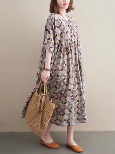 Image of Women's Plus Size Dresses Casual Vintage Printed Summer Baggy Dress