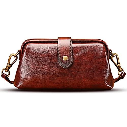 Premium Leather Retro Handmade Doctor Bag,Dr bag - retro handmade bag,Crossbody Unique Opening Small Vintage Phone Purse Handbags for Women (Coffee)
