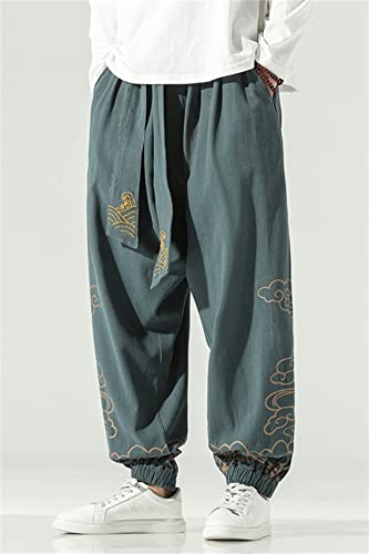 Men Cotton Linen Cross-Pants Mens Baggy Print Harem Pants Trousers Streetwear Wide Legs Pants 6