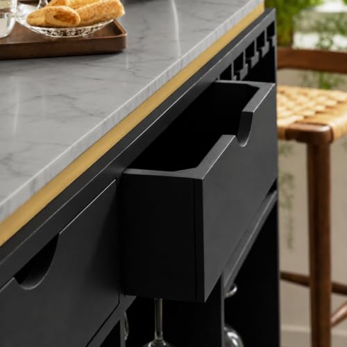 Image of The Attic Carlston Bar Cabinet for Home, Hard and Soft Drinks Bar Storage Cabinet, Wine Whisky Scotch, Solid Mango Wood, Black Matte Finish with Ceramic Marble Top