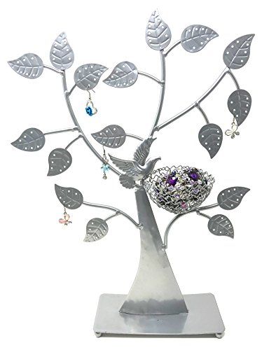 Bejeweled DisplayBird Nest Jewelry Tree Earring Holder~Bracelet Stand~Necklace Organizer Jewelry Display (Antique Silver)