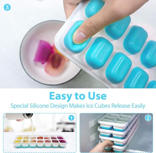 Image of Ice Cube Trays with Lids for Freezer, 33 Sphere Ice Cube Tray with Easy Release for Iced Coffee or Ice Drinks, Ice Tray (Blue + Green (Popup), 8 Inch + 2 Pack)