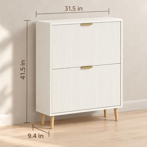 Shoe Cabinet Storage with 2 Flip Drawers, White - Image 2