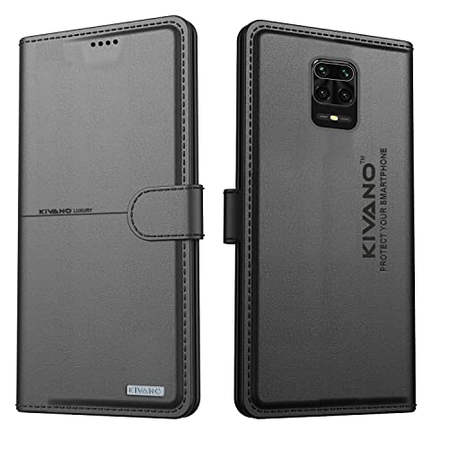 Image of KIVANO Professional Series Wallet Case Luxurious Design Premium PU Leather Flip Case Back Cover with Magnetic Closure For Xiaomi Redmi Note 9 Pro - Black