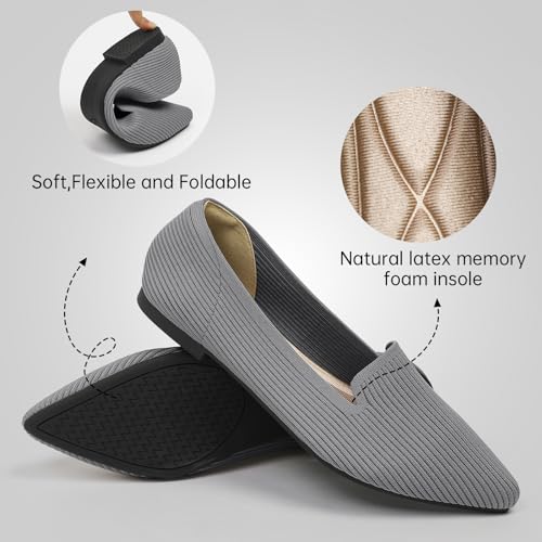Image of TINGRISE Women's Flats Shoes Pointed Toe Knit Washable Ballet Comfortable Dressy Work Flat