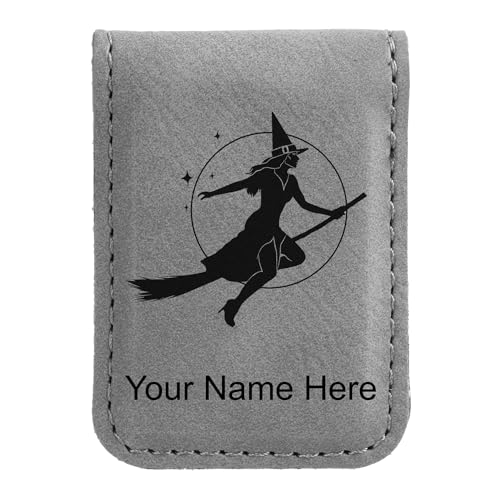 LaserGram Slim Magnetic Money Clip, Halloween Sexy Witch, Personalized Engraving Included (Gray)