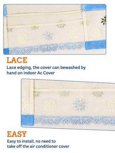 Image of Premium Cotton Net Split AC Cover for 1.5 Ton Indoor Unit | Designer Summer AC Dust Protection Cover | Stylish Protective AC Cover | 38 x 15.35 x 7.8 In | Blue Net