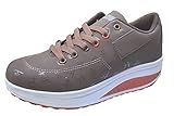  Gaatpot Damen Plateau Sneaker Keilabsatz Wedge Schuhe Leicht Freizeit Sportschuhe Bequem Turnschuhe,Braun,EU39=CN40