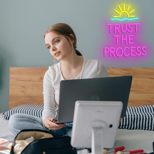 Image of Trust The Process Neon Sign for Wall Decor Motivational Neon Light Sign for Classroom Gym Bedroom Office Inspirational Quote LED Light Signs for Wedding Party Birthday Gift