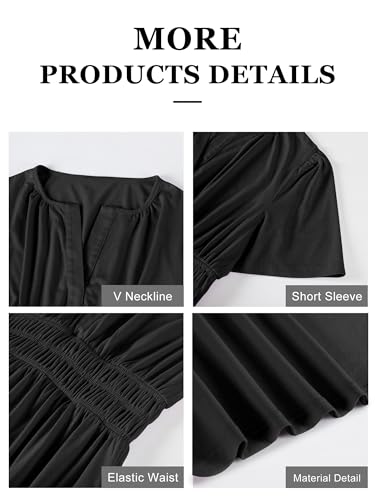 ANRABESS Women's Summer Short Sleeve Maxi Dress 2026 Casual V Neck High Waist A-Line Flowy Loose Tiered Boho Long Dresses Black Medium — view 6