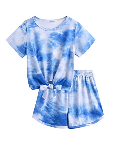 Yimoroe Little Girls Clothing Set Tie Dye Twist Front Tops & Short Pants Outfits Sportwear Tracksuits Short Set 6-8 Years #TOP2