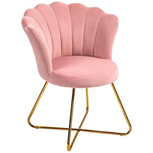 HOMCOM Fauteuil Coquillage Chaise Coiffeuse Fauteuil en Velours Fauteuil de Salon avec Pieds en Acier pour Salon et Chambre 69 x 64 x 80 cm Rose