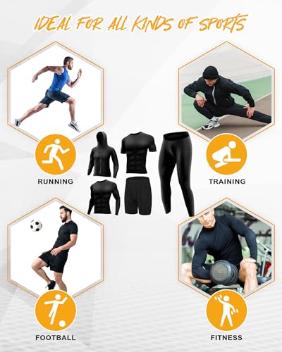 Hicarer Conjunto de 10 peças masculinas de compressão, calça atlética, shorts, jaqueta, roupas de gi