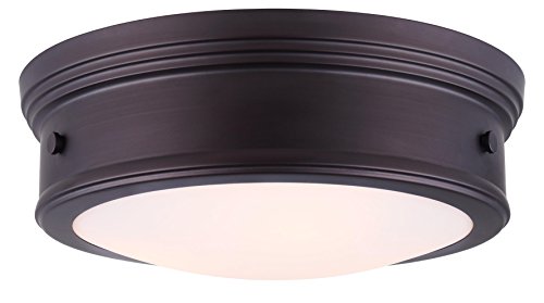 CANARM Boku 3-Light Flush Mount Ceiling Light, 15-Inch Bronze Finish with Frosted Glass Shade, Round Lighting for Bedroom, Living Room, Hallway