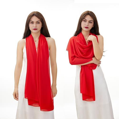 يور سمايل وشاح شيفون ناعم خفيف الوزن وجيد التهوية ومقاوم للشمس للنساء (احمر، 27 انش × 70 انش)