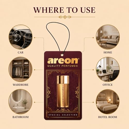 Image of AREON Luxury Aristocrat SS01 Car Hanging Air Freshener - Long Lasting Car Air Freshener, Premium Hanging Car Fragrance, Elegant Vehicle Interior Freshener - (Pack of 3)