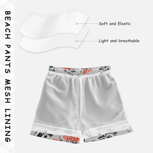 Pigsaly Boys' Swim Board Shorts Watermelon Cute Grey White Raccoon Boy's Swim Trunks Kids Swimwear 2T4