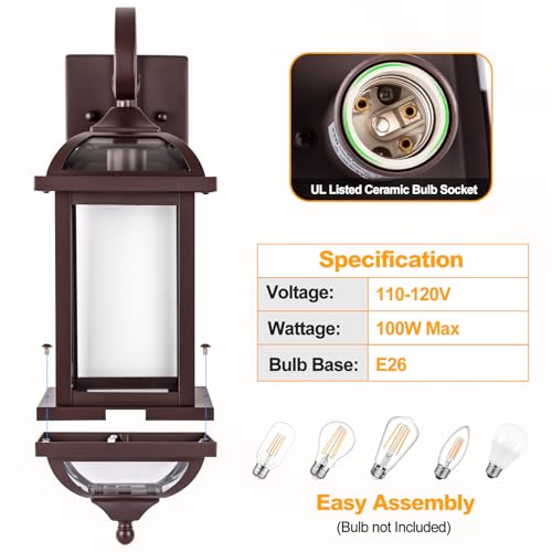 Bronze Outdoor Wall Lights 2-Pack for House Exterior - IP65 Waterproof