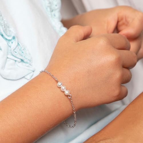 925 Sterling Silver Freshwater Cultured Pearl Adjustable Bracelet For Baby Girls To Teens - Adorable Stranded Bracelets For Girls - Special Religious Communion Jewelry Gifts For Little Girls3