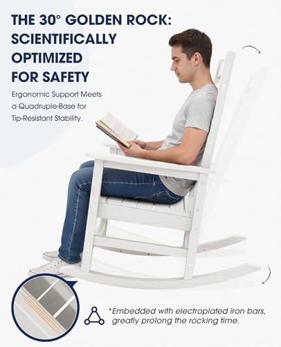 Image of KINGYES Oversized Outdoor Rocking Chair, HDPE Patio Rockers, White