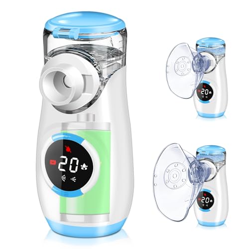 NEEMOSI Aersol Portatile Silenzioso, Ricaricabile Macchina Aerosol per Adulti e Bambini, Aerosol Ultrasuoni con 2 Maschere E Boccaglio, Timer, Nebulizzazione Regolabile