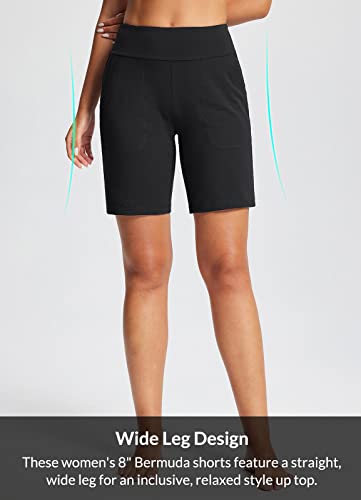 baleaf 8" Bermuda Long Shorts for Women Cotton Athletic Sweat Tummy Control Casual Lounge Summer4