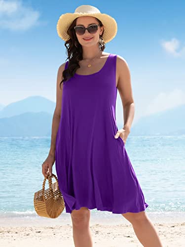 Image of BELAROI Women Plus Size Sundress Summer Casual Sleeveless Tshirt Dress Tie Dye Swing Tank Dresses with Pockets Beach Cover up