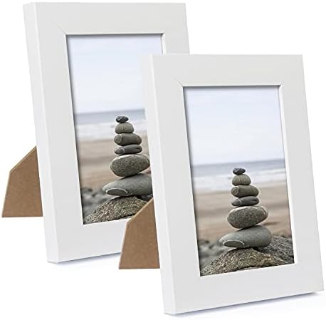 NUOLAN 6X4 Photo Picture Frame White Wood Pattern Set of 2 -Real Glass Front (EU-NL-PF6X4-WH)
