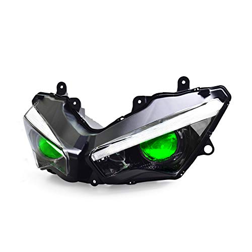 Kt Led Headlight Assembly For Kawasaki Ninja 400 2018+ / Zx-4R Zx-4Rr 2023, Custom Modified Motorcycle Front Head Lamp, With High/Low Beam, Turn Signal Lights, Drl, E-Mark Approved (Green) #TOP1