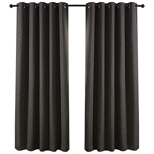 Qinuo Home - Rideaux occultants thermo-isolants à œillets imitation lin avec deux attaches assorties New York, Tissu, gris, 46"X90"