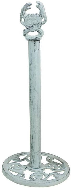Handcrafted Nautical Decor Whitewashed Cast Iron Crab Extra Toilet Paper Stand 16" - Beach Style Design -