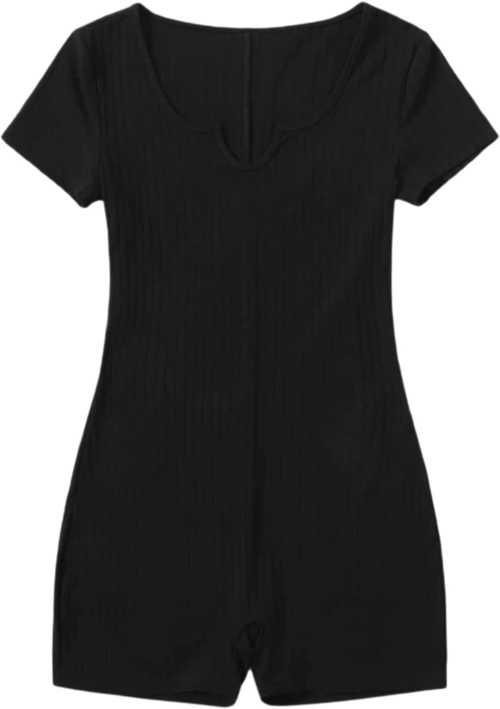 SOLY HUXWomen's Ribbed Knit Notched Neck Short Sleeve Romper Skinny Short Jumpsuit