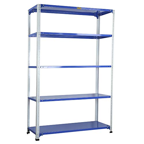 Image of Mil-Nil Prime CRC Sheet 5 Shelf Multipurpose Slotted Angle Rack, 72 x 47 x 15 Inch, 22 Gauge (Blue-White) Powder Coated 16 Gauge Angles