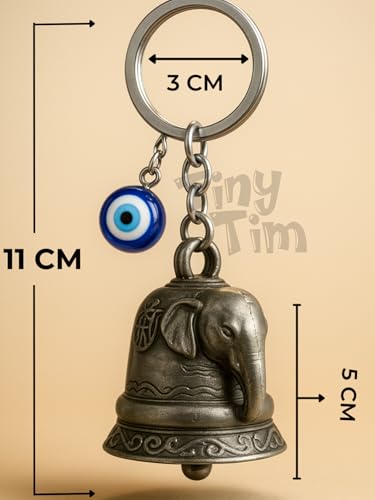 Image of Tiny Tim Guardian Bell with Evil Eye Charm - Protective Motorcycle & Car Accessory - Tibetan-Inspired Design - Wards Off Negative Energy - Ideal Gift for Bikers & Travelers