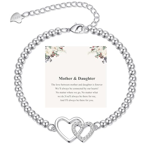 RANKEEF Gifts For Mum And Daughter Mum Bracelet Hypoallergenic Sterling Silver Beaded Bracelet With Card For Mother Daughter Gifts