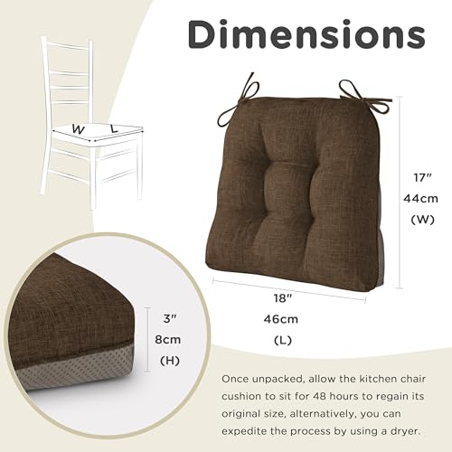 Image of AddGrace Chair Cushions for Dining Chairs Set of 1 Kitchen Seat Cushions with Ties and Non Slip Backing Tufted Indoor Seat Pad for Kitchen Dining Room 18 inch x 17 inch x 3 inch Coffee