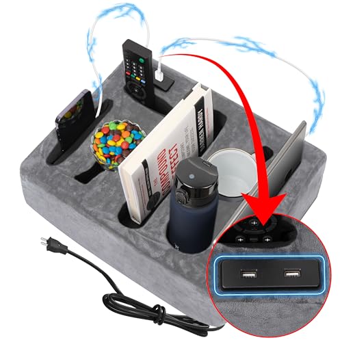 Sofa Buddy Couch Cup Holder & Organizer with USB Charging Ports Sofa Caddy for Drinks Remotes Snacks & More Perfect Couch Accessory with Anti-Slip Design
