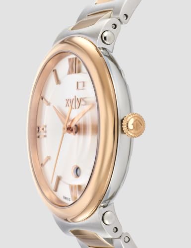 Image of Xylys Duet Swiss Analog Two Toned Stainless Steel Strap Silver Dial Watch for Women - 45027KM01E