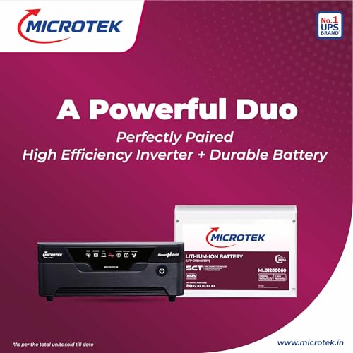 Image of Microtek Inverter with Lithium Battery Combo for Home, Office & Shops | Smart Hybrid NEW 1075 12V Pure Sine Wave 925VA +12.8V 100Ah (LithiumBattery) | 36M Inverter, 60M Battery Warranty