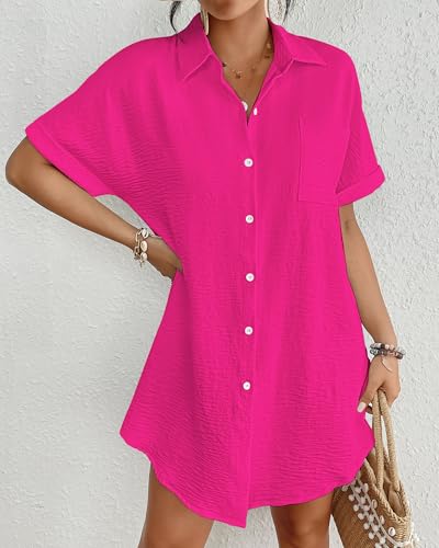 Image of Bsubseach Women Swimsuit Coverup Shirt Dress Button Down Bathing Suit Cover Up Beach Vacation Outfits