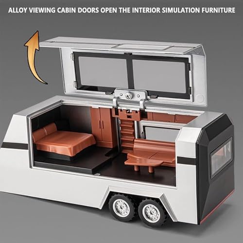 Image of Alokik Enterprise 1:32 Scale Die-Cast Tesla CyberTruck with Pick-Up Trailer with 6 Openable Doors Pull Back Action,Lights & Music Best Vehicle Gift for Kids【Random Color】