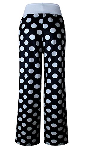 Amiery Womens High Waisted Pants Soft Stretch Sleep Polka Dot Juniors Pants Pajamas Bottoms Wide Leg Pants Joggers Lounge Palazzo Pants Black L #TOP6