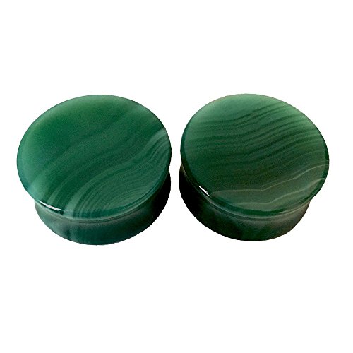 Tapones de ágata verde natural pulida para dilataciones de oreja elegantes por pares