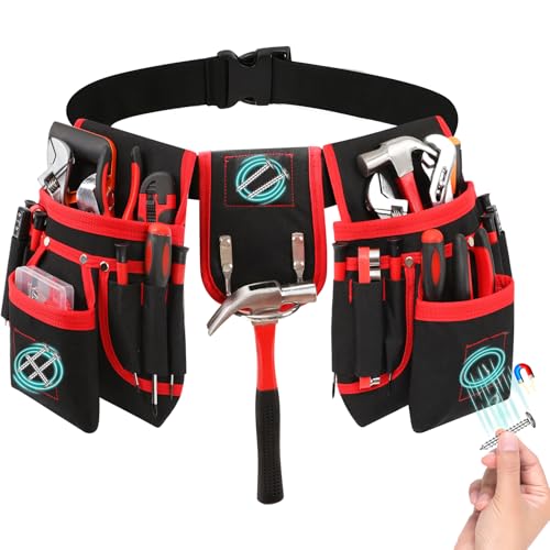 Tool Belt, Magnetic Tool Pouch with 26 Pocket Tool Belts for Men,...